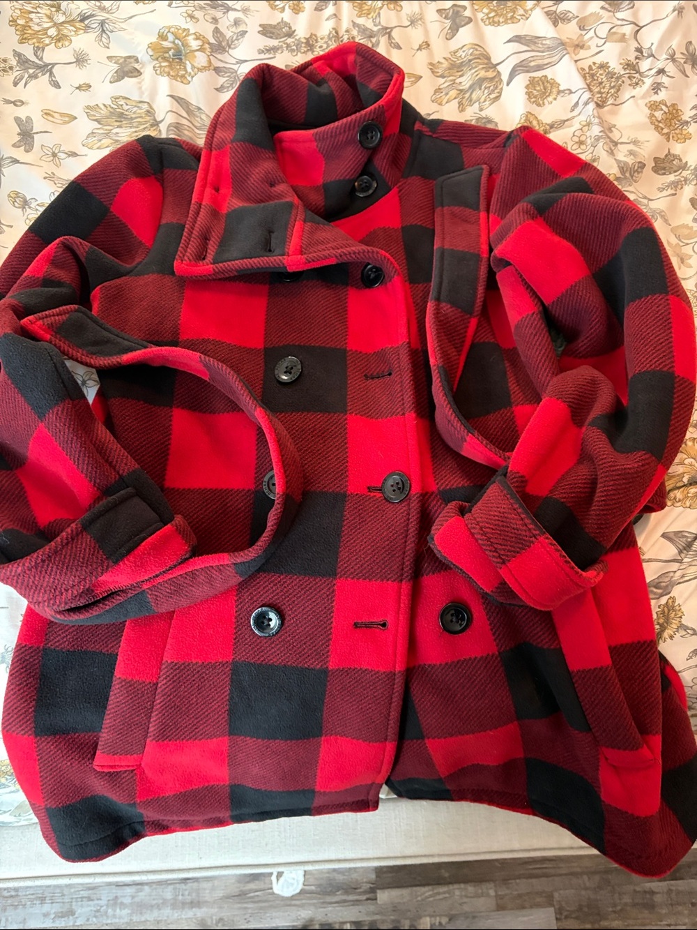 Red & Black Buffalo Plaid Peacoat Jacket